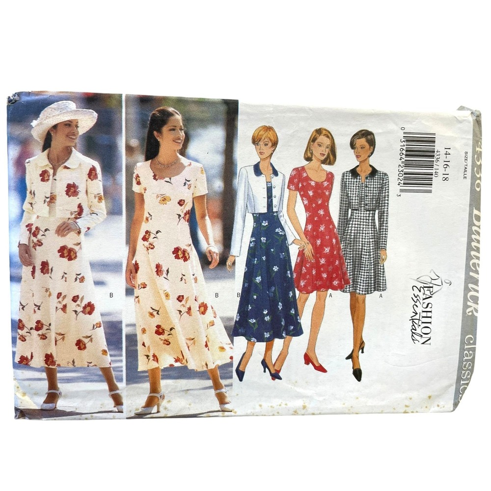 Butterick Sewing Pattern 4336 Jacket Dress Misses 14-18 Classic Career 90s